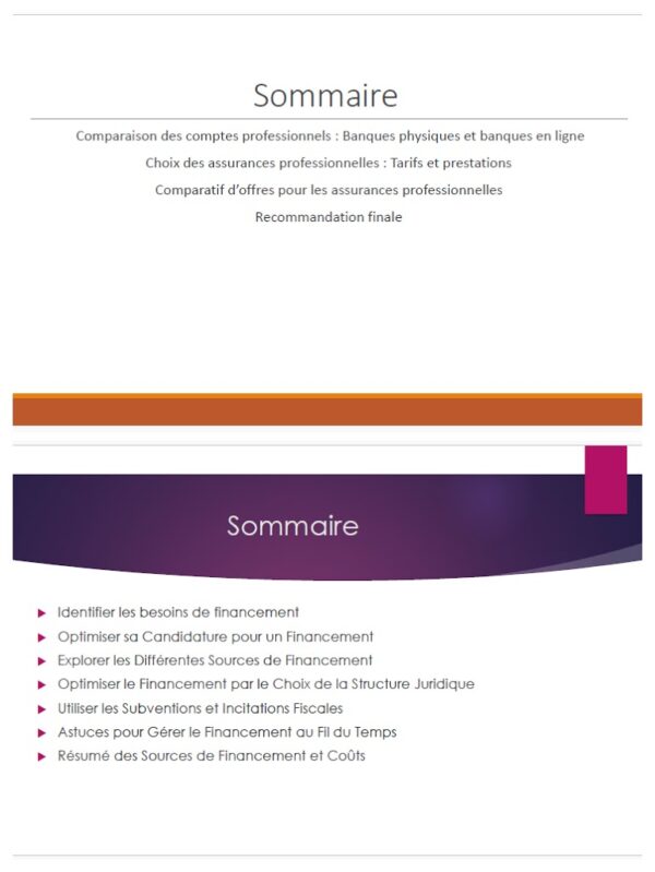 dossier regroupant les aides publiques, banques et assurances, outils de gestion et recherche de financement