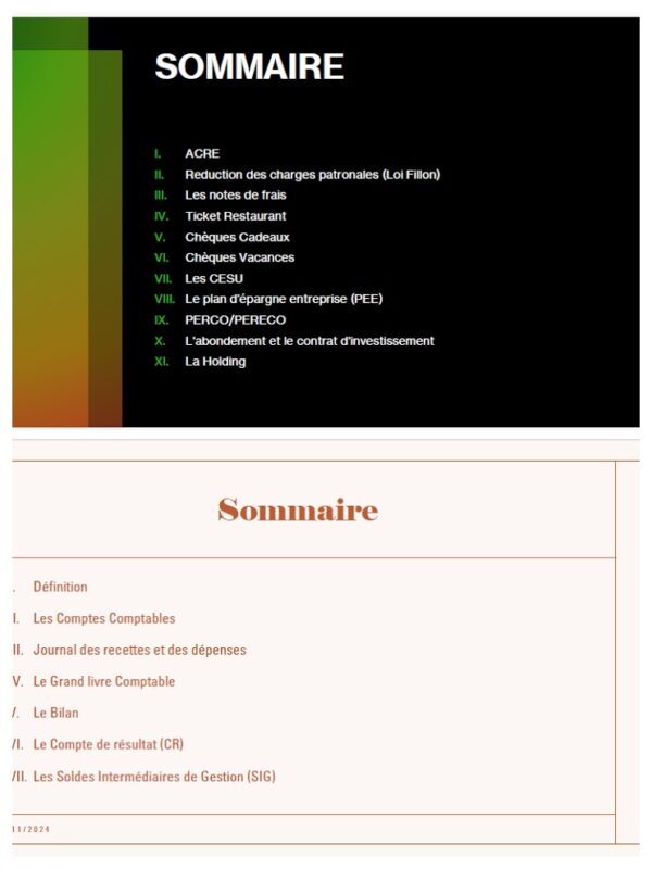 dossiers comprenant des outils de comptabilité, finance, des guides pour la fiscalité, gestion du personnel, rémunération du dirigeant