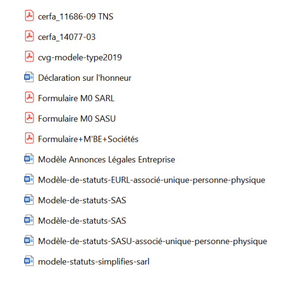 Dossier avec les documents pour les statuts juridiques
