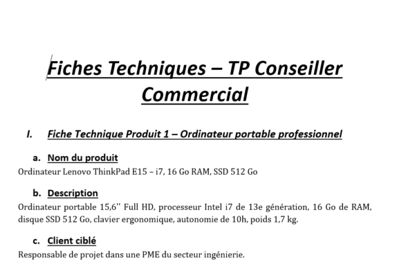 Extrait fiche technique TP Conseiller Commercial