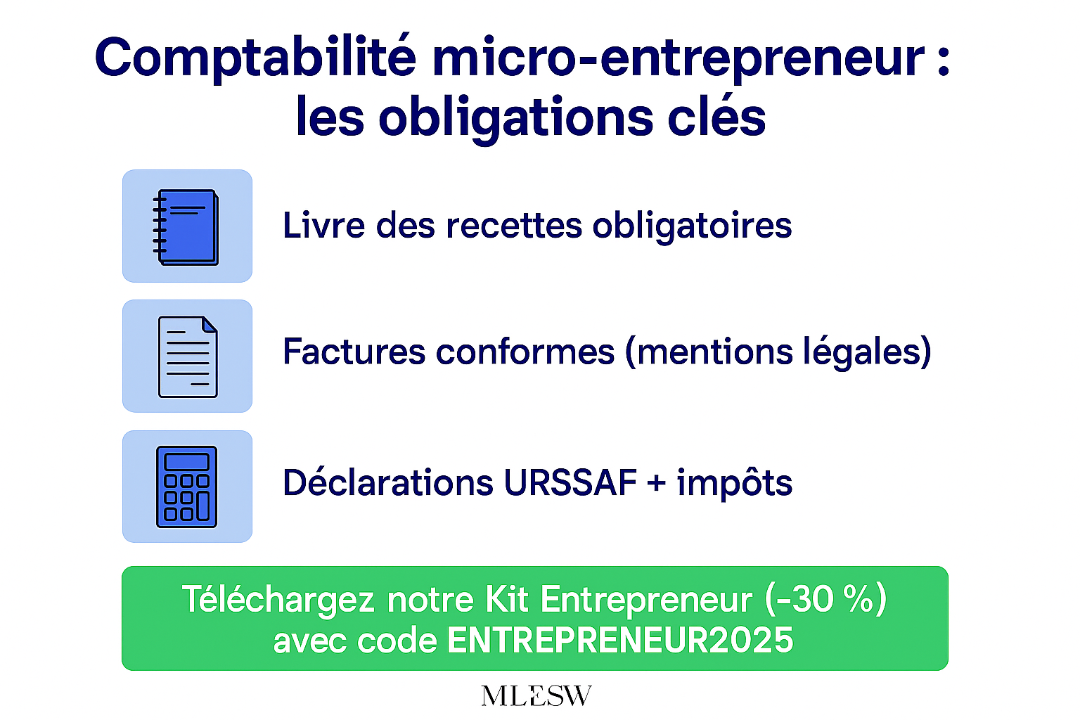Infographie comptabilité micro-entrepreneur : obligations légales et outils de gestion simplifiés.