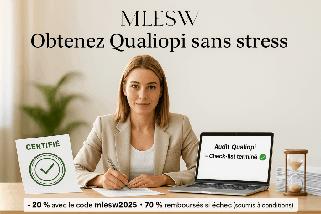 Découvrez notre guide complet 2025 pour comprendre comment obtenir la certification Qualiopi, étape par étape. Obligations, étapes, conseils pratiques et bonus exclusif pour réussir l’audit.